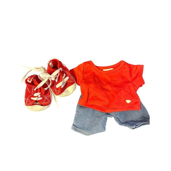 Build A Bear‎ Workshop Red Outfit Set With Sneakers & Denim Shorts - Picture 1 of 5